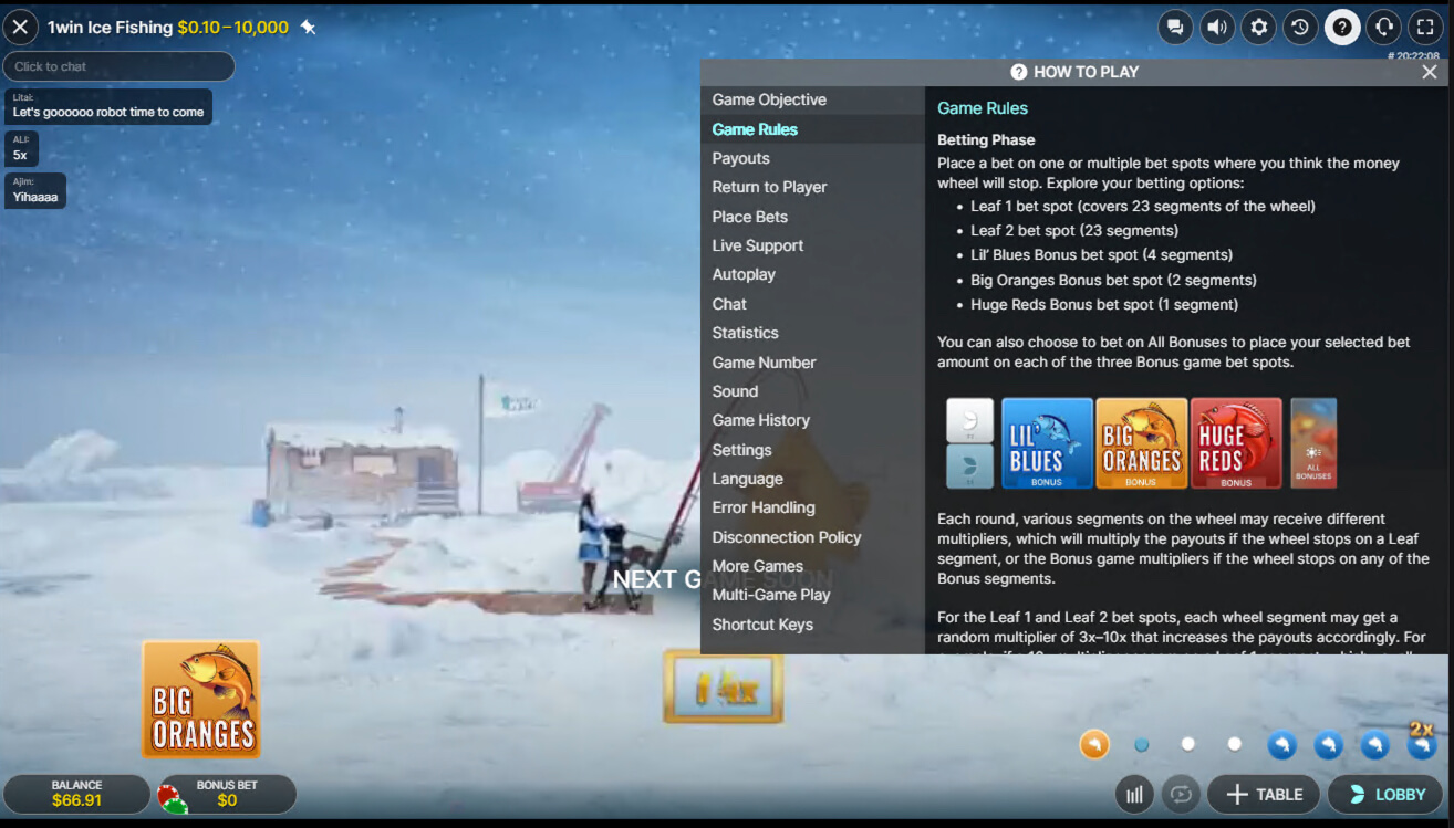 Regole Ice Fishing — cinque spot puntate e segmenti bonus