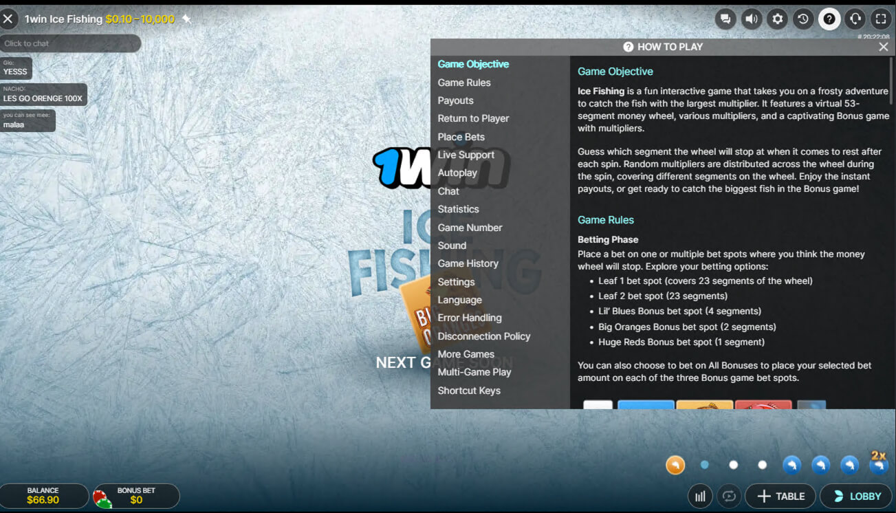 Ice Fishing How To Play — menu completo con 18 sezioni