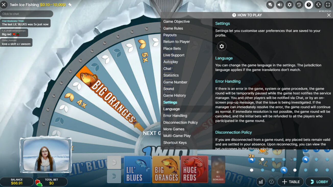 Ice Fishing — sezione Impostazioni, Error Handling e Disconnection Policy nella guida